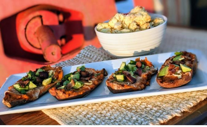 Twiced Baked Sweet Potatoes and Roasted Cauliflower