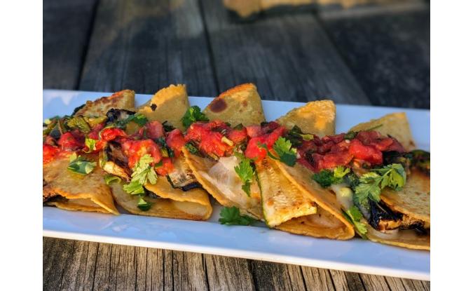 Grilled Zucchini Quesadilla wtih Charred Tomato Salsa